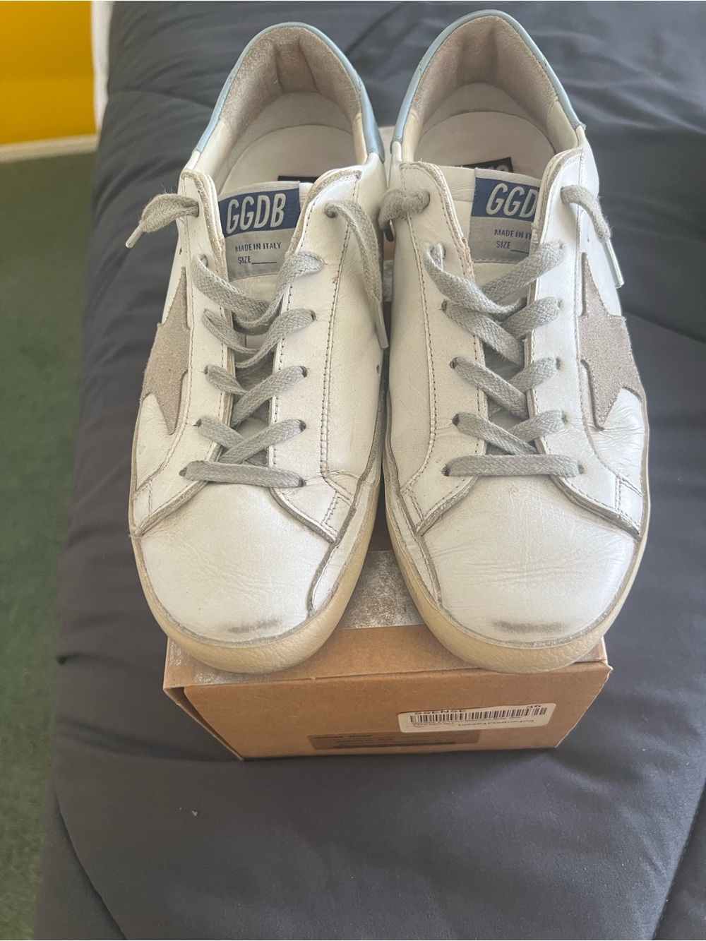 Golden Goose White and Gray Superstar Sneakers